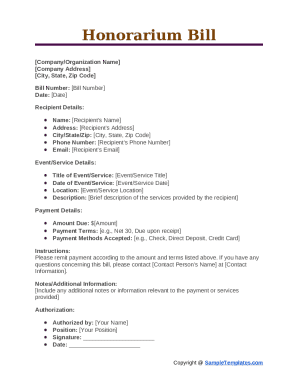 Honorarium Bill Template
