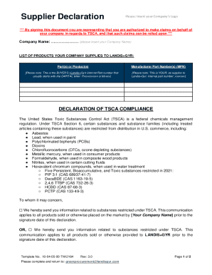 TSCA Compliance Declaration Form