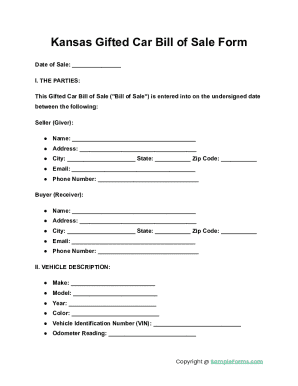 Kansas Gifted Car Bill of Sale