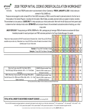 2026 Troop Initial Cookie Order Worksheet