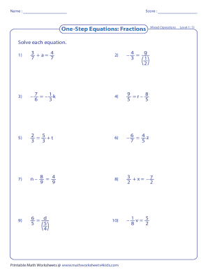 One-Step Equations Worksheet