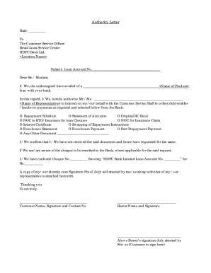 HDFC Bank Loan Authority Letter