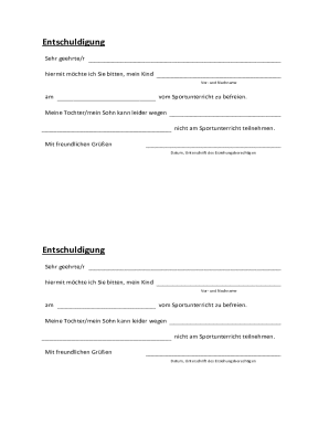 Sportunterricht Befreiungsschreiben