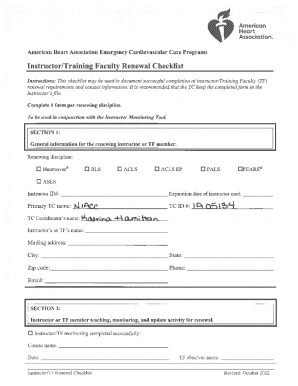 American Heart Association Instructor Renewal Checklist