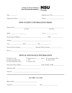 New Patient Dental Information Sheet
