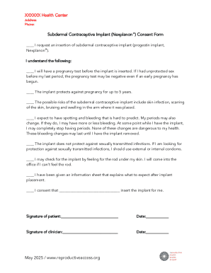 Subdermal Contraceptive Implant Consent Form
