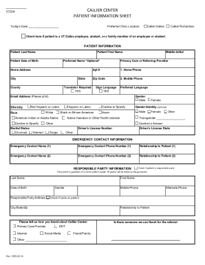 Callier Center Patient Information Sheet