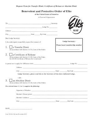 Request Form for Transfer Dimit