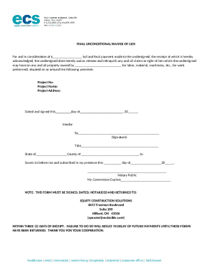 Final Unconditional Waiver of Lien