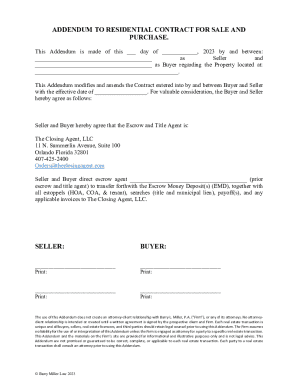 Addendum to Residential Contract for Sale and Purchase