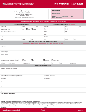 Pathology Tissue Exam Requisition Form
