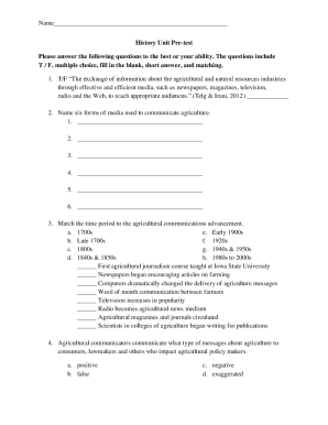 History Unit Pre-test