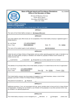 Rhode Island LLC Articles of Organization