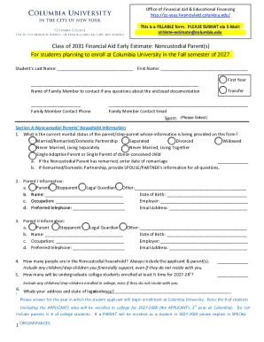 Columbia University Noncustodial Parent Financial Aid Form