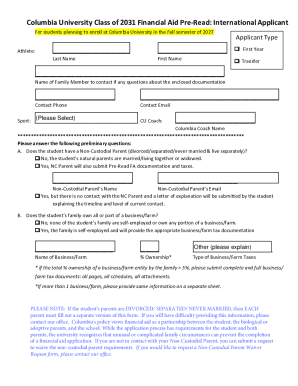 Columbia University Financial Aid Pre-Read Form