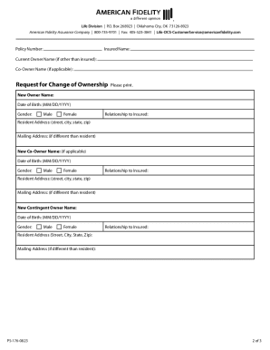 Request for Change of Ownership Form