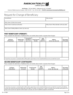 Request for Change of Beneficiary Form