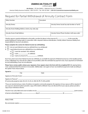 Request for Partial Withdrawal of Annuity Contract Form
