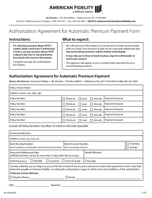 Authorization Agreement for Automatic Premium Payment