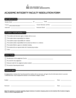 Academic Integrity Faculty Resolution Form
