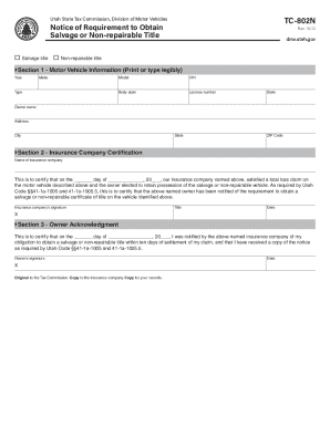 Utah Salvage Vehicle Title Application