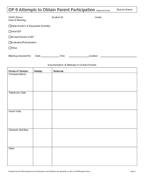 OP-9 Parent Participation Form