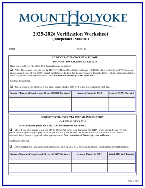 2025-2026 Verification Worksheet