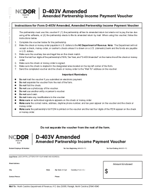 North Carolina D-403V Amended Partnership Income Payment Voucher