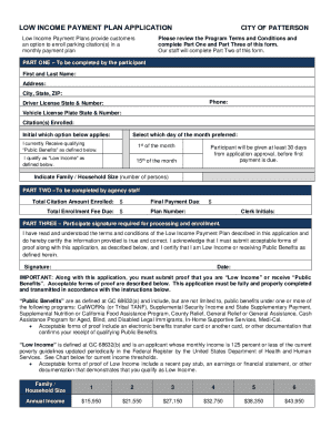 Low Income Payment Plan Application