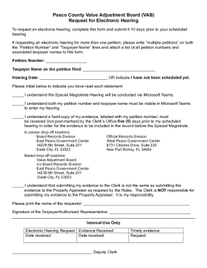 Pasco County Value Adjustment Board Hearing Request