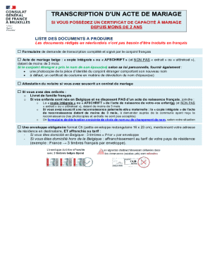Demande de transcription d'un acte de mariage
