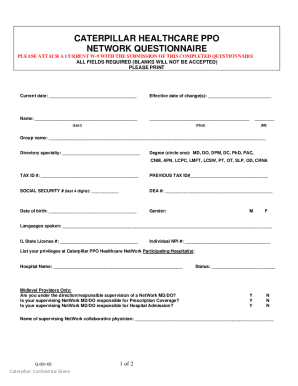 Caterpillar Healthcare PPO Network Questionnaire