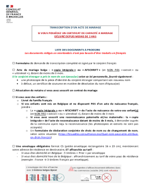 Demande de transcription d'un acte de mariage