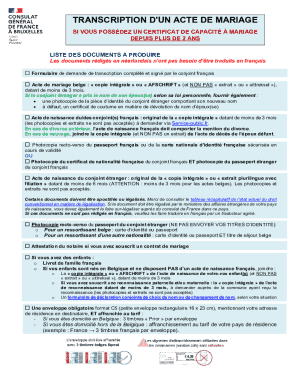 Formulaire de demande de transcription d'un acte de mariage