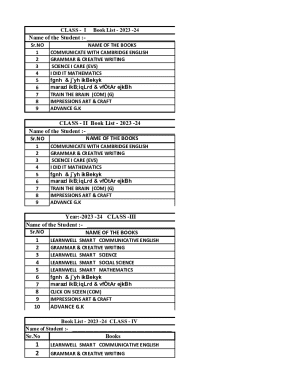 School Book List Form