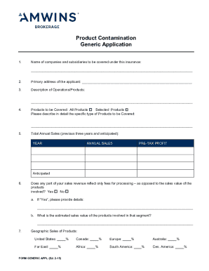 Product Contamination Insurance Application