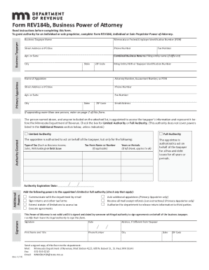 Minnesota Business Power of Attorney Form REV184b