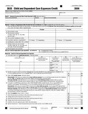 California Child and Dependent Care Expenses Credit Form 3506