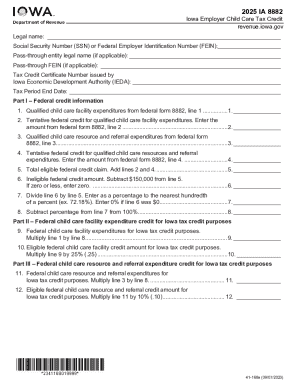 Iowa Employer Child Care Tax Credit Form 8882