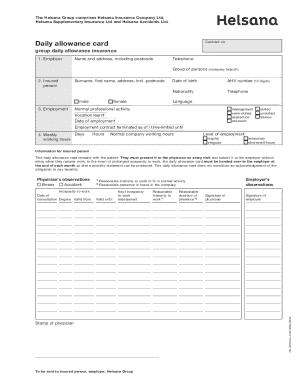 Helsana Group Daily Allowance Card