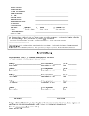 University of Erlangen-Nuremberg Medical Certificate Form