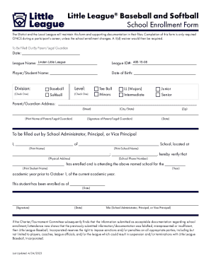 Little League School Enrollment Form