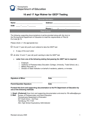 16 and 17 Age Waiver for GED Testing