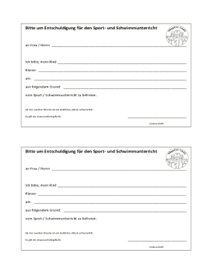 Excuse for PE and Swimming Class