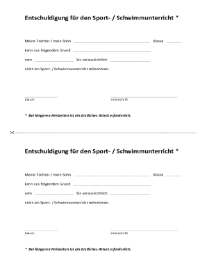 Excuse for PE/Swimming Class