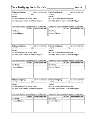 German School Absence Excuse Form