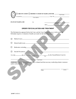 Maryland Order for Evaluation and Treatment