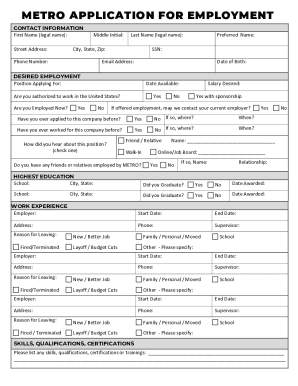 Metro Application for Employment