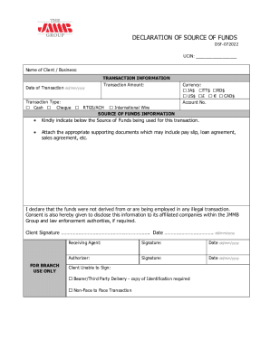 Declaration of Source of Funds