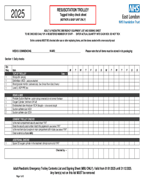 Adult Paediatric Emergency Trolley Check Sheet